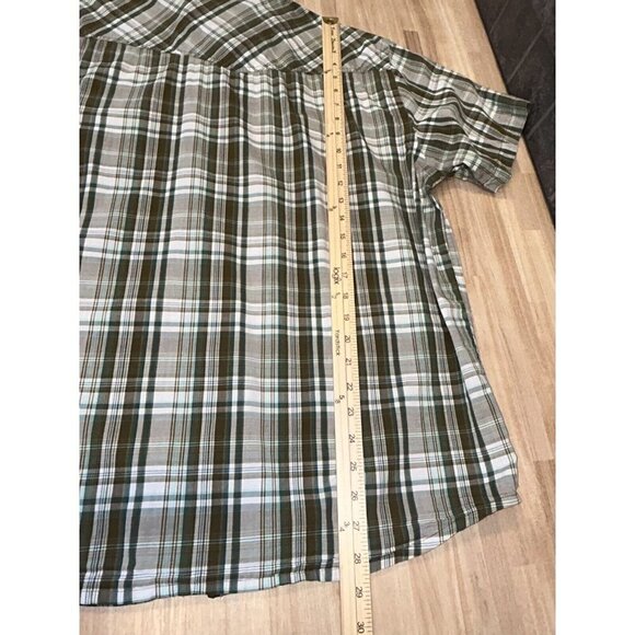 Prana Shirt Mens Large Green Brown Plaid Pearl Snap Short Sleeve Pockets Western - Picture 10 of 11